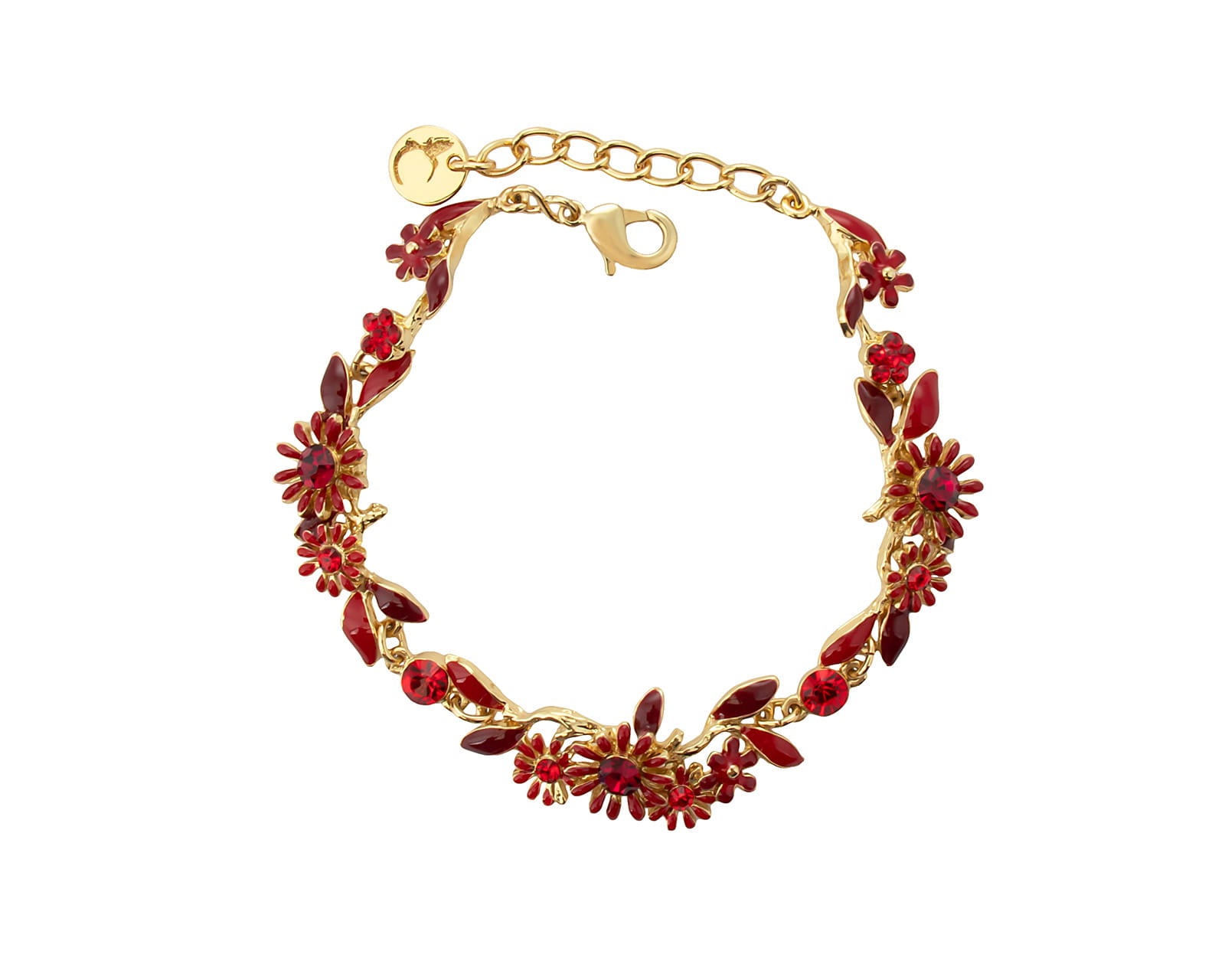 Bransoletka delikatne, czerwone kwiatuszki z kryształkami z kolekcji Blossom  (B8155AU/CZ)