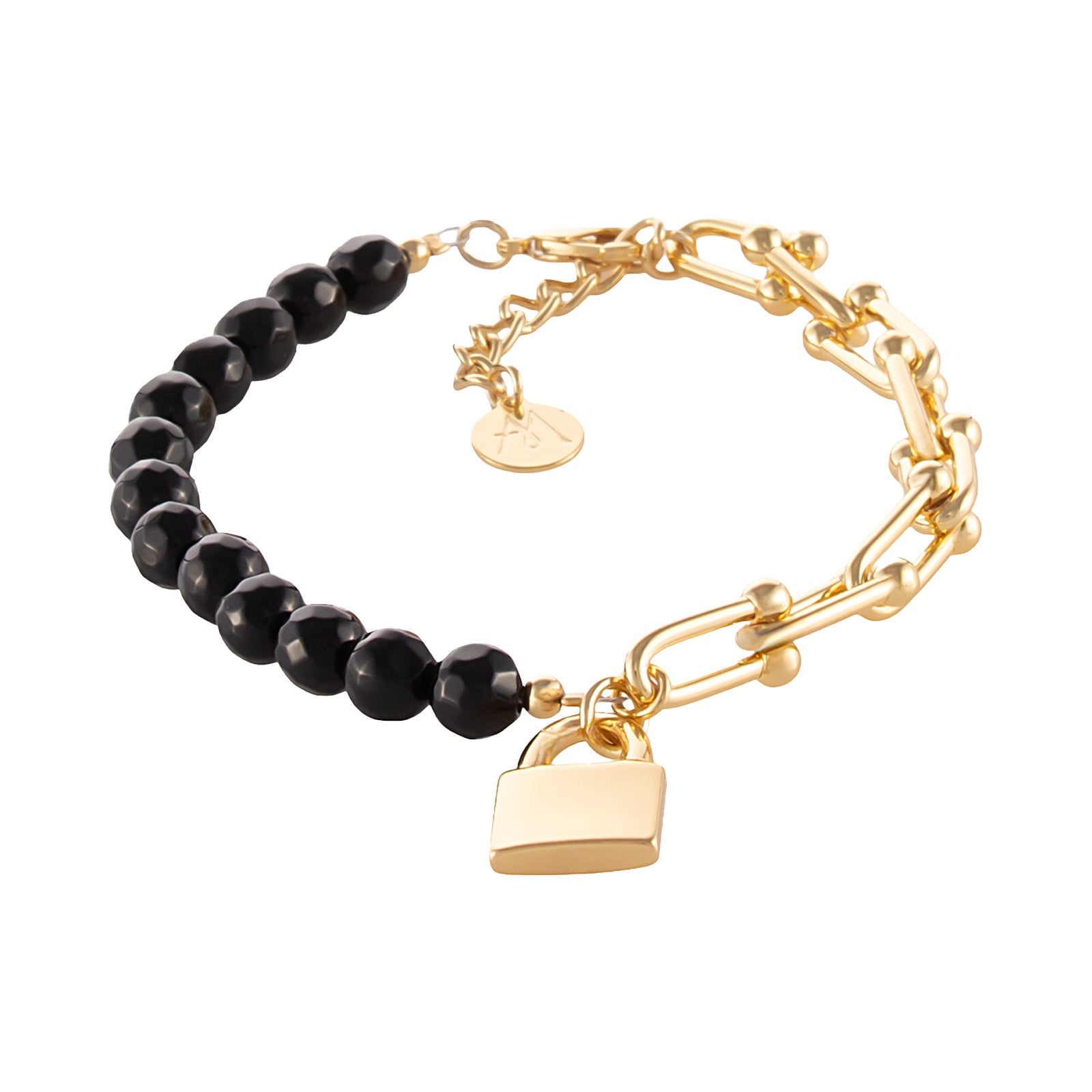 Bransoletka z onyksów i łańcucha z kłódką Aria Rockstar Collection  (B25/NUT/03AU)