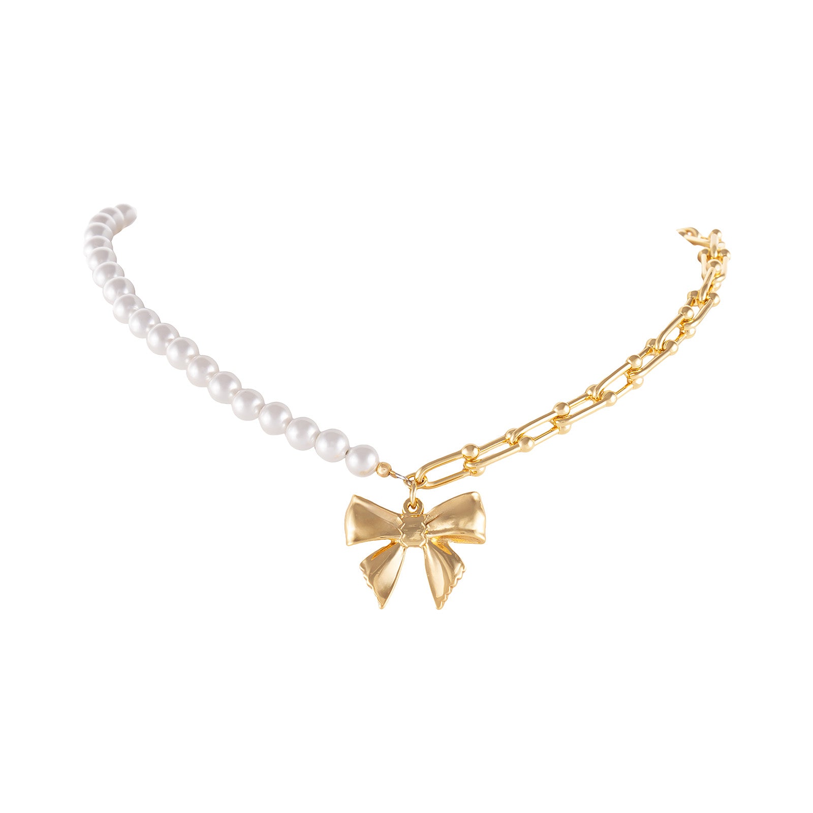 Choker z  pereł i łańcucha, z gładką kokardką Aria Princess Collection (C25/NUT/04AU)