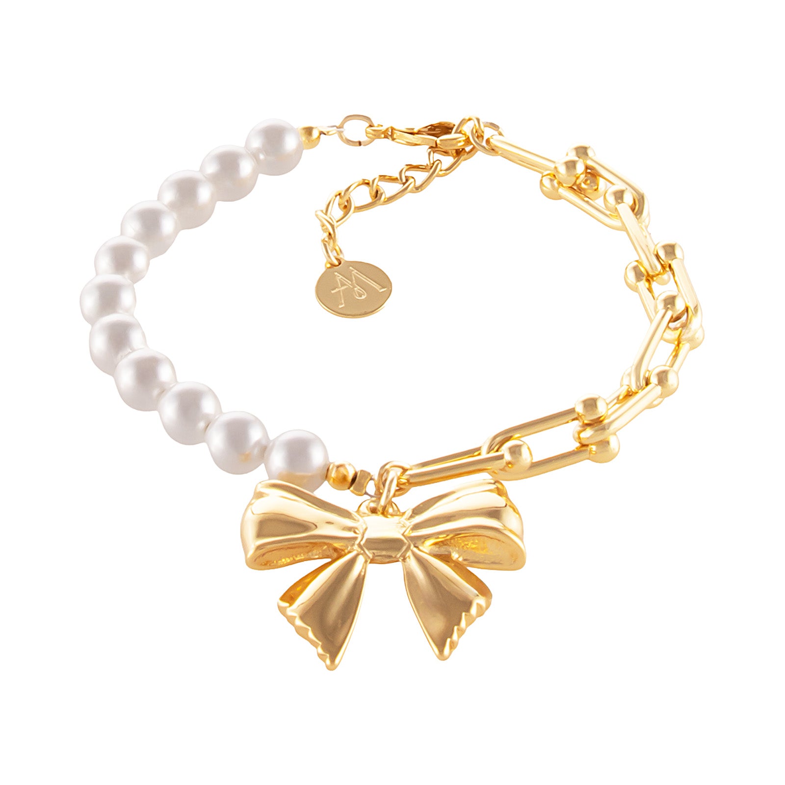 Bransoletka z pereł i łańcucha, z gładką kokardką Aria Princess Collection (B25/NUT/04AU)