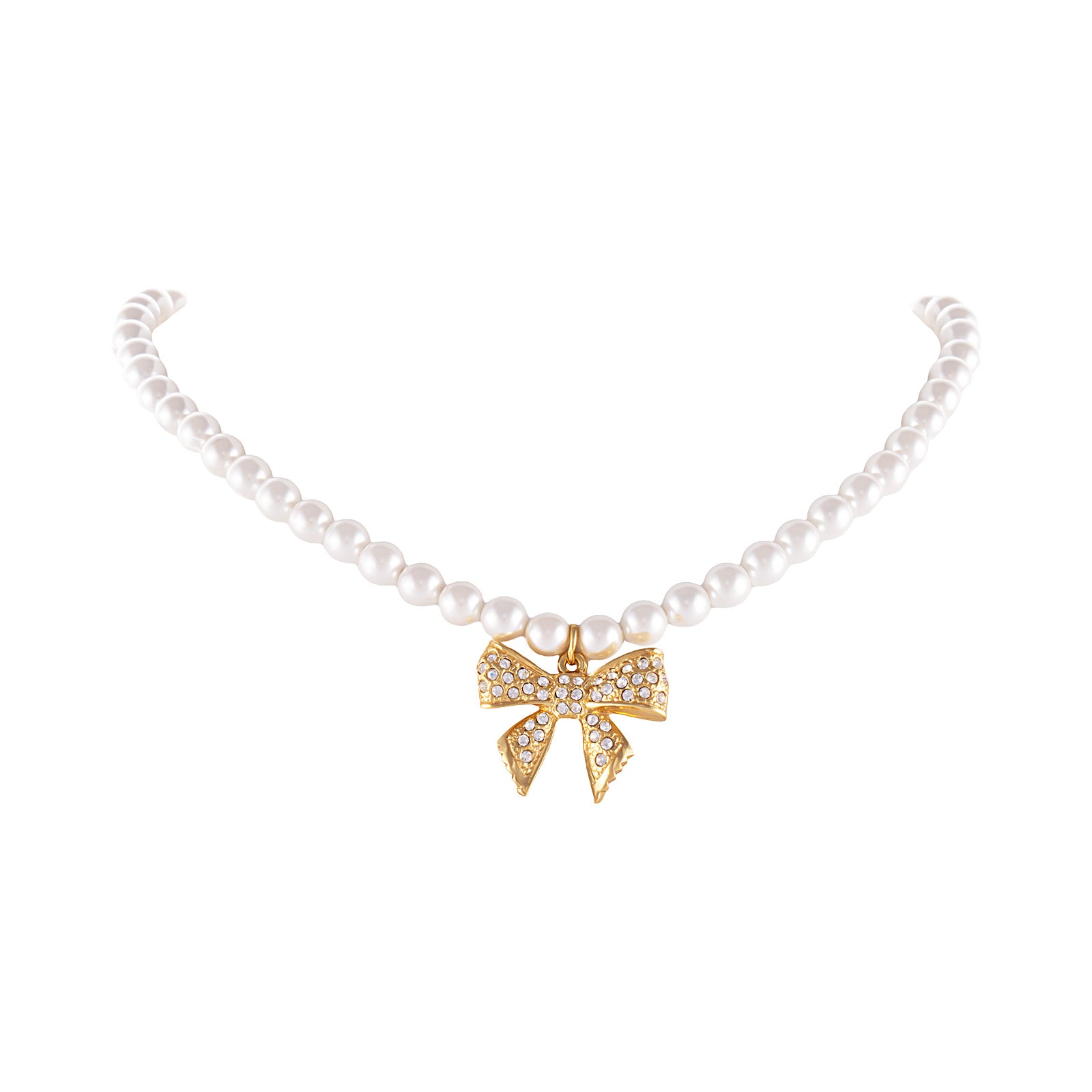 Choker z  pereł, z kokardką zdobioną kryształkami Aria Princess Collection (C25/NUT/09AU)