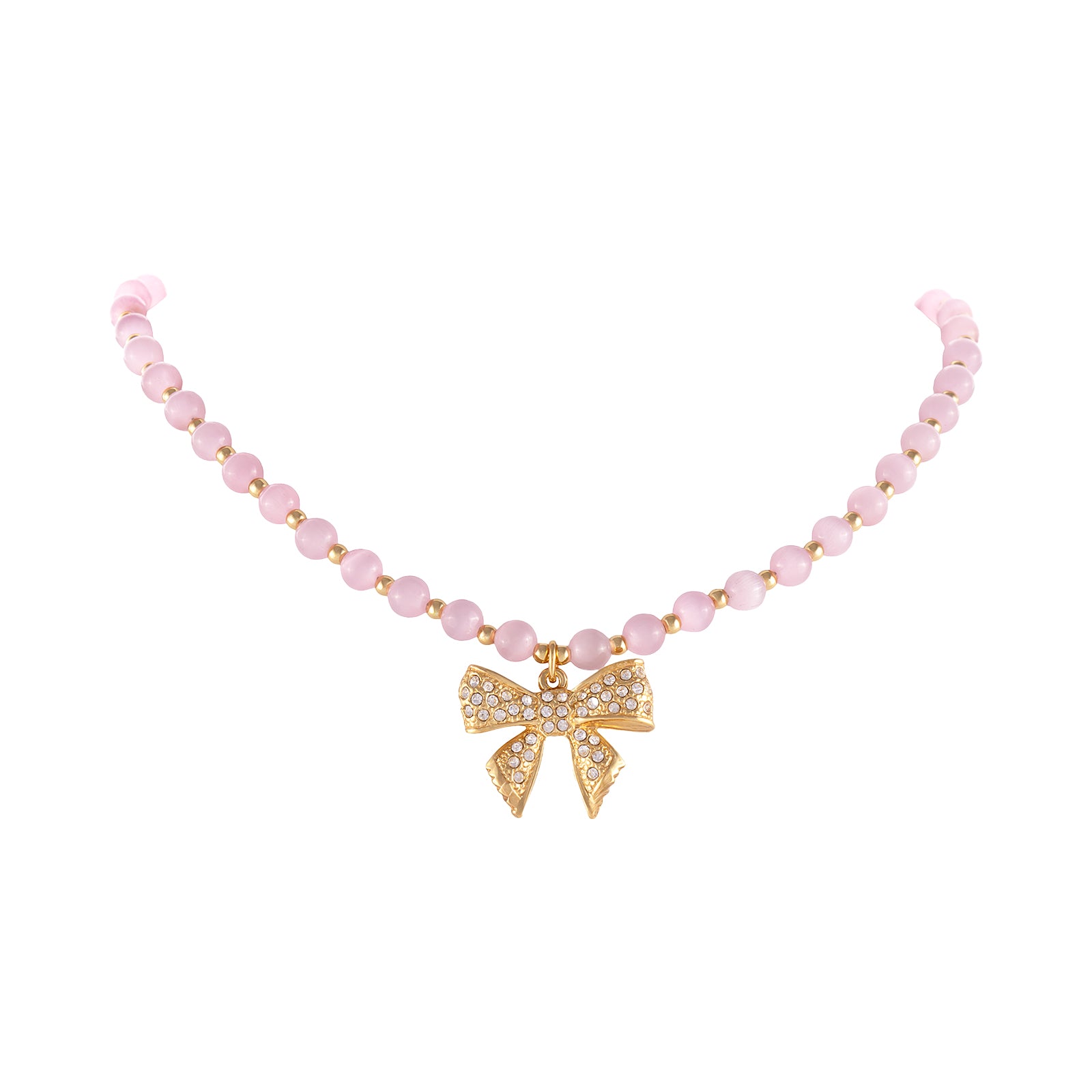 Choker z różowych opali z kokardką zdobioną kryształkami Aria Princess Collection (C25/NUT/08AU)