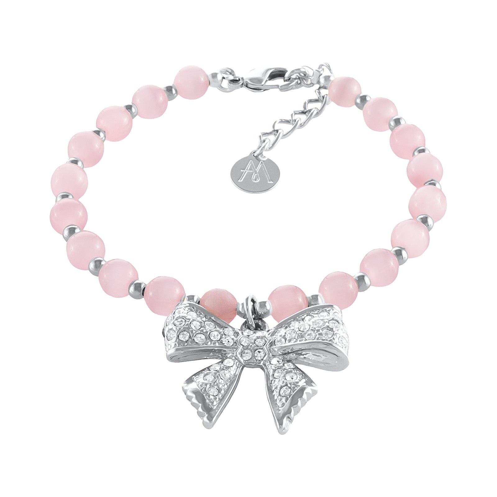 Bransoletka z różowych opali z kokardką zdobioną kryształkami Aria Princess Collection (B25/NUT/08AG)
