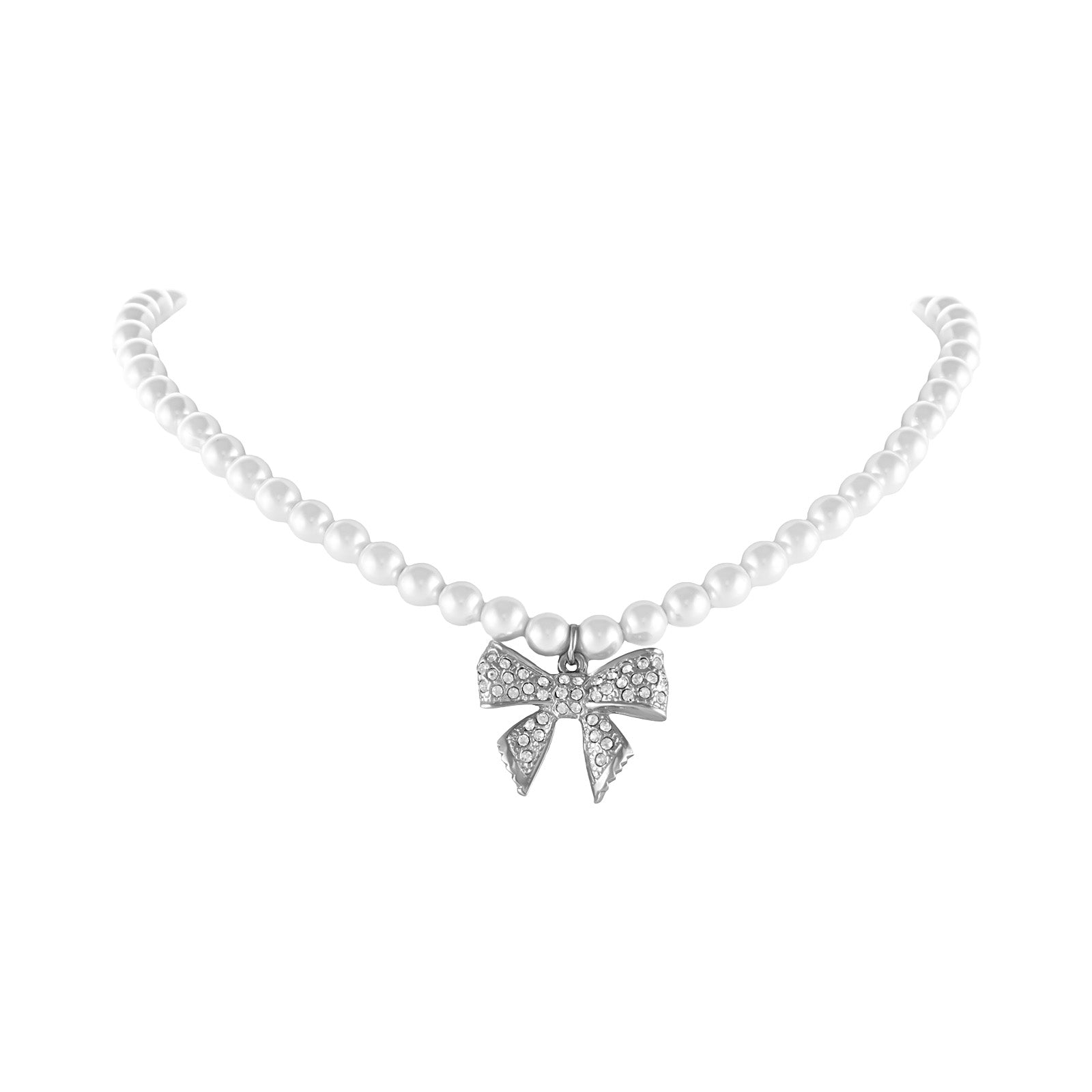 Choker z  pereł, z kokardką zdobioną kryształkami Aria Princess Collection (C25/NUT/09AG)
