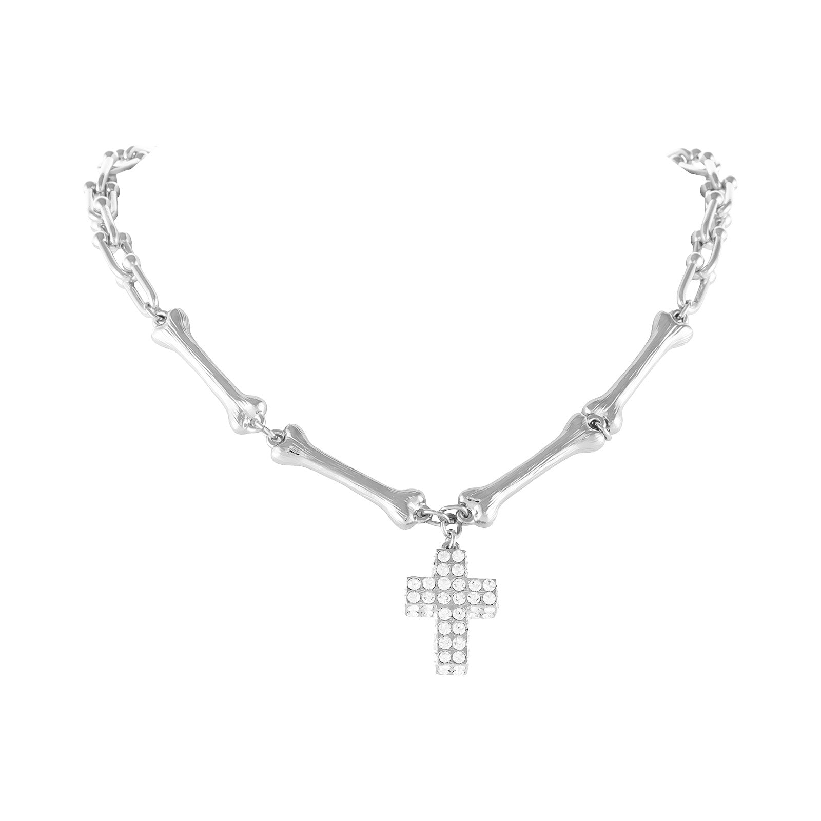 Choker z kosteczek z kryształowym krzyżykiem Aria Rockstar Collection (C25/NUT/14AG)