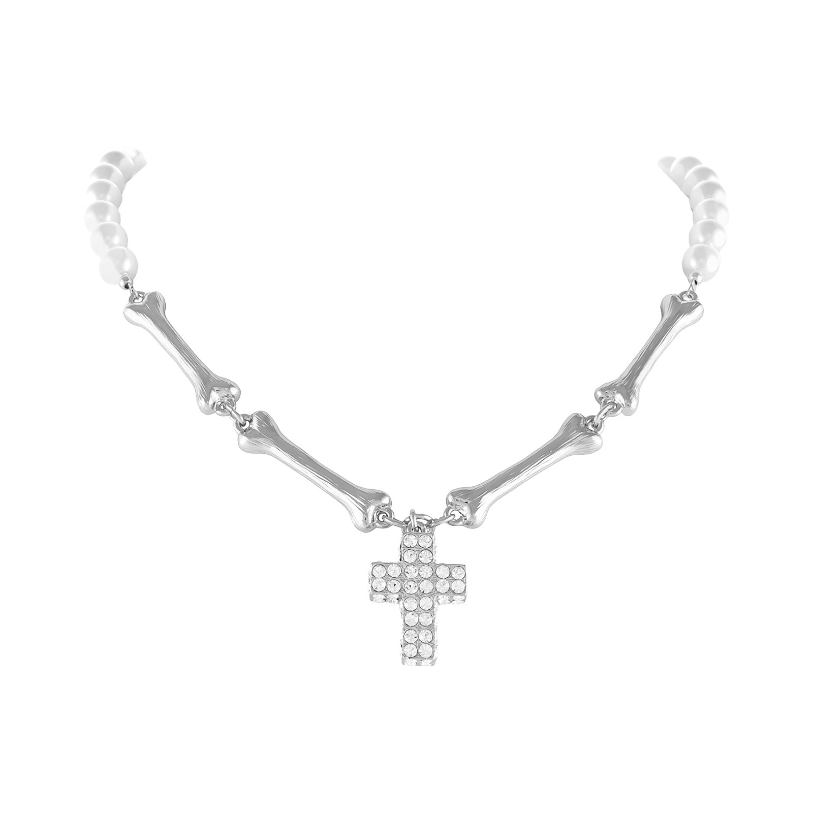 Choker z pereł i kosteczek z kryształowym krzyżykiem Aria Rockstar Collection (C25/NUT/13AG)