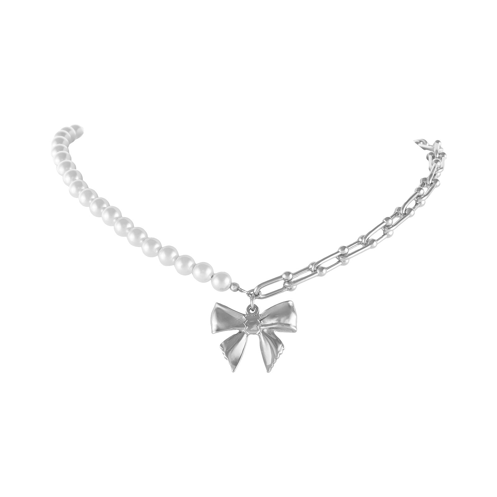 Choker z  pereł i łańcucha, z gładką kokardką Aria Princess Collection (C25/NUT/04AG)